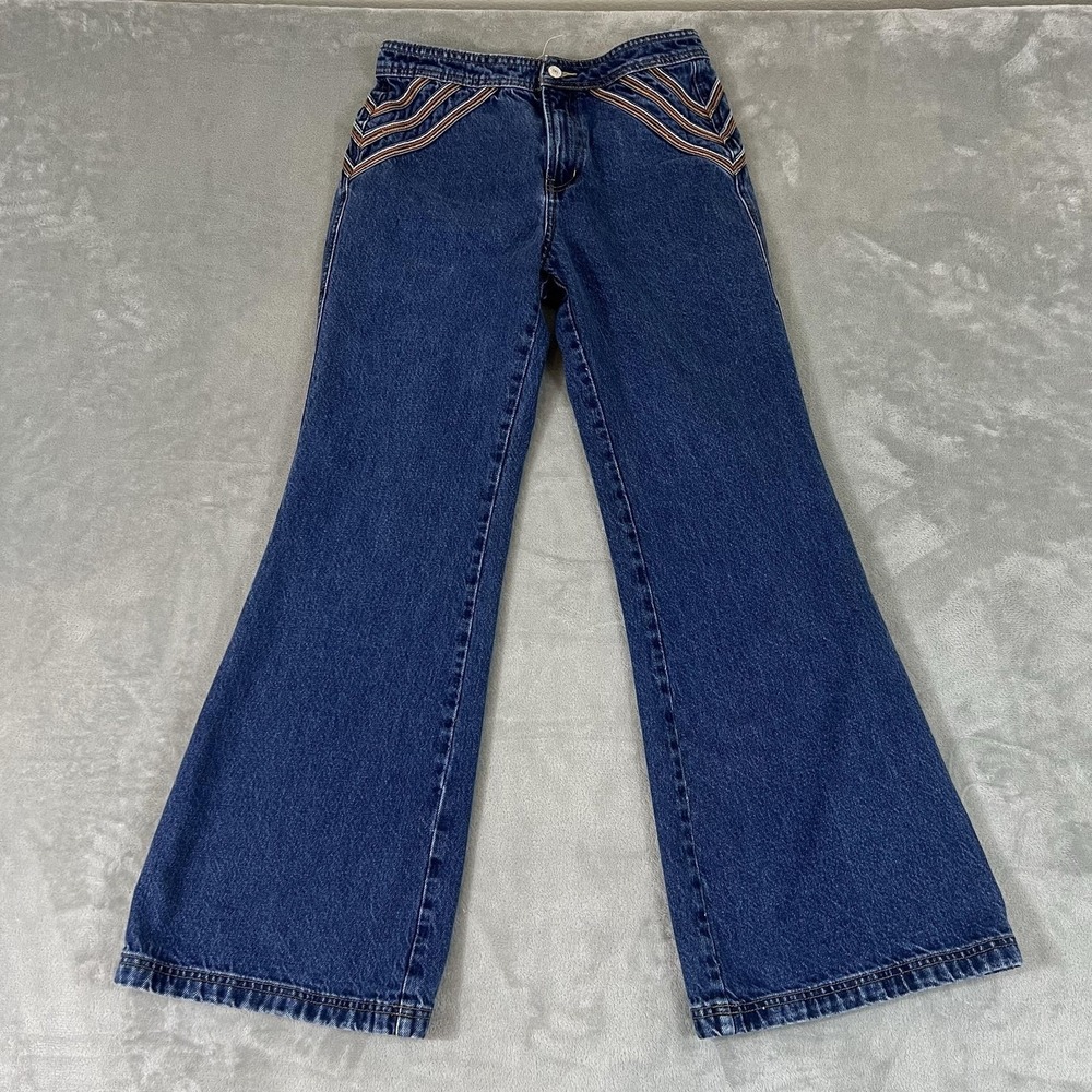 We The Free Jeans Womens 29 Blue Flare 100% Cotton Embroidered Denim Pants